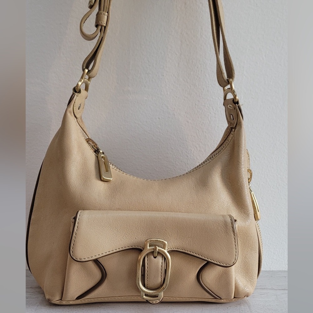 COLE HAAN HOBO PURSE SHOULDERS HANDBAG BEIGE OFFICE CASUAL STYLE